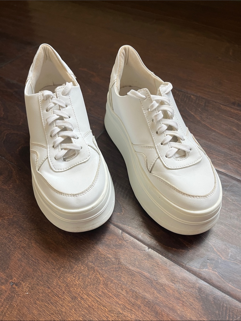 Forever 21 White Platform Lace-Up Sneakers